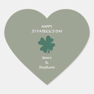 Happy St Patrick's Day Shamrock Custom Sage Green Heart Sticker