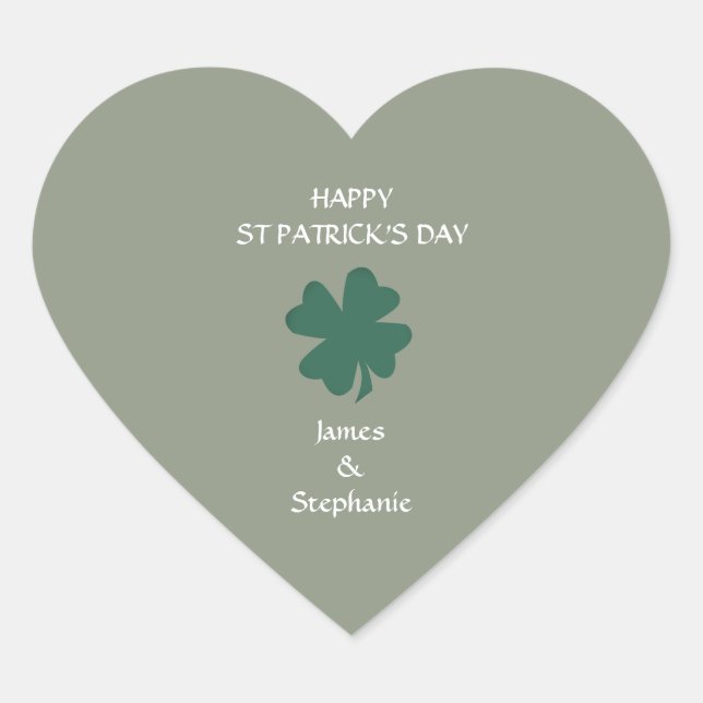 Happy St Patrick's Day Shamrock Custom Sage Green Heart Sticker (Front)