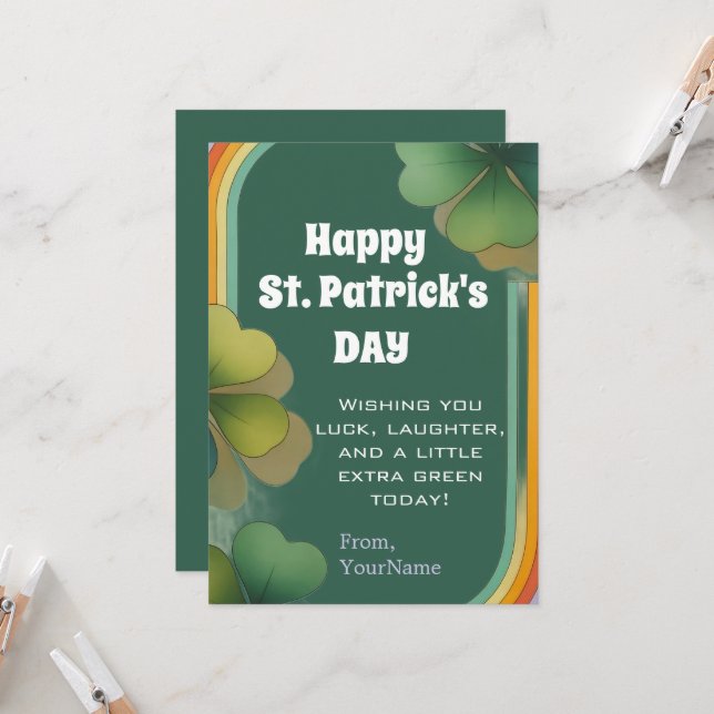 Happy St. Patrick's Day Shamrock Greeting Card (Front/Back In Situ)