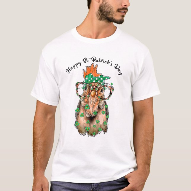 Happy St Patrick's Day Shamrock Leaf Chicken Lepre T-Shirt (Front)