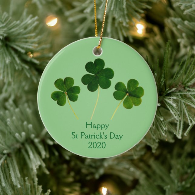 Happy St Patrick's Day Shamrock Leaf Green 2020 Ceramic Ornament (Tree)