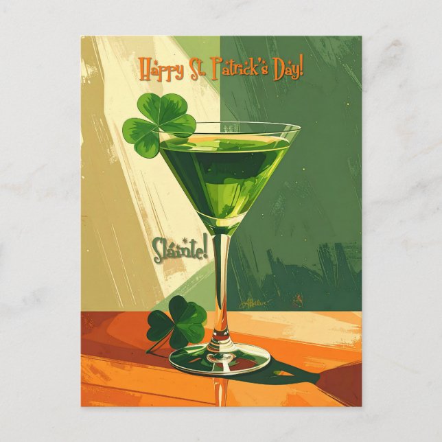 Happy St. Patrick's Day Shamrock Martini  Postcard (Front)