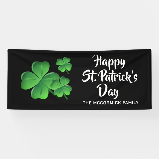 Happy St Patricks Day Shamrock Party Personalized Banner (Horizontal)