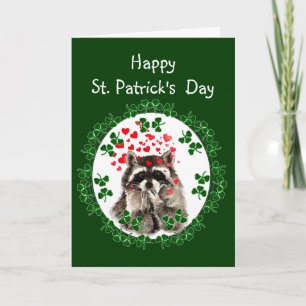 Happy St. Patrick's Day Shamrock Raccoon Kisses Card