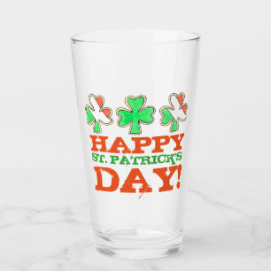 Happy St. Patrick's Day Shamrock Sugar Cookies Glass