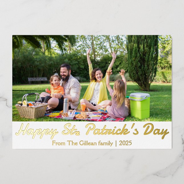 Happy St. patrick's day Shamrocks family 1 photo  Foil Holiday Card (Front)