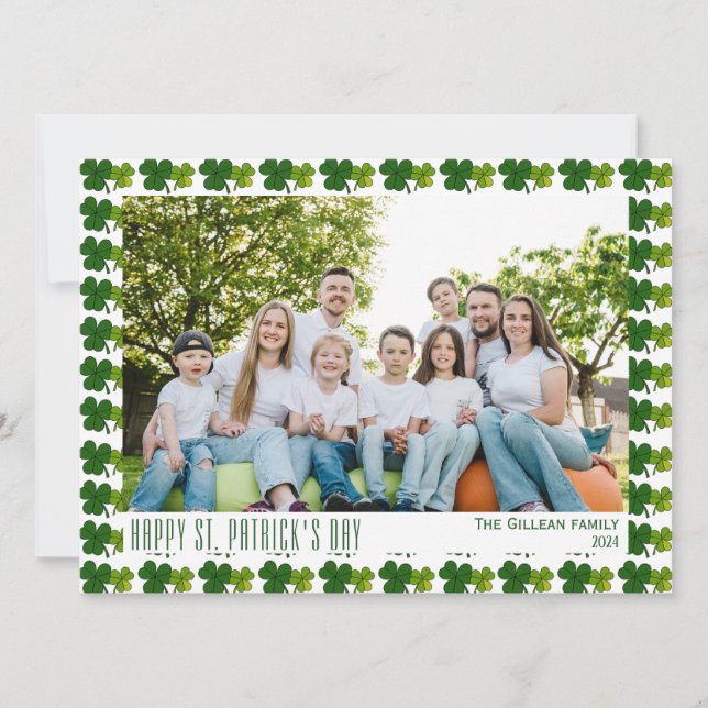 Happy St. patrick's day Shamrocks family 1 photo Holiday Card (Front)