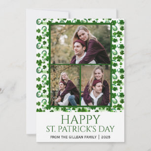 Happy St patricks day Shamrocks family 3 photo Holiday Card