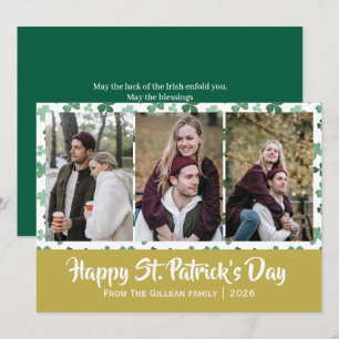 Happy St. patrick's day Shamrocks family 3 photo Holiday Card