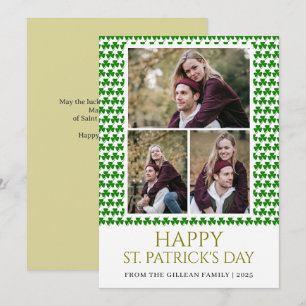 Happy St patricks day Shamrocks family 3 photo Holiday Card