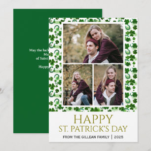 Happy St patricks day Shamrocks family 3 photo Holiday Card