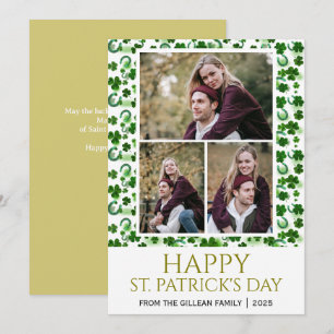 Happy St patricks day Shamrocks family 3 photo Holiday Card