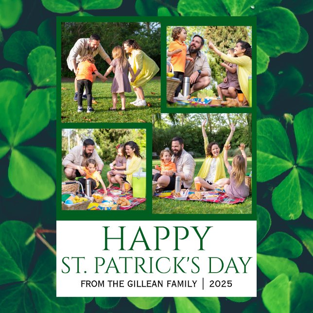 Happy St patricks day Shamrocks family 4 photo Holiday Card (Creator Uploaded)