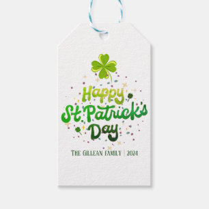 Happy St. patrick's day Shamrocks family Name Gift Tags