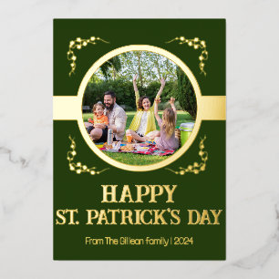 Happy St patricks day Shamrocks family One photo Foil Holiday Card