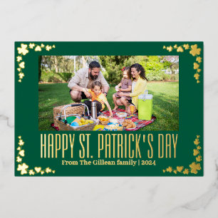 Happy St. patrick's day Shamrocks family photo   Foil Holiday Card