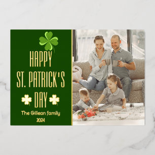 Happy St. patrick's day Shamrocks family photo  Foil Holiday Card