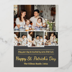 Happy St. patrick's day Shamrocks family photo Foil Holiday Card