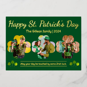 Happy St patricks day Shamrocks family photo  Foil Holiday Card
