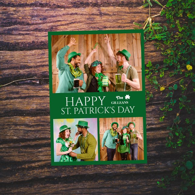 Happy St patricks day Shamrocks family photo Holiday Card (Creator Uploaded)