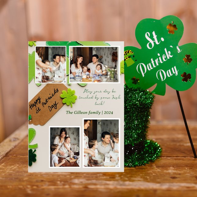 Happy St. patrick's day Shamrocks family photo Holiday Card (Creator Uploaded)