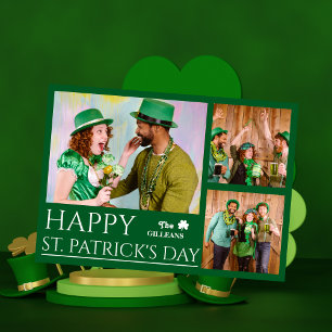 Happy St patricks day Shamrocks family photo Holiday Card