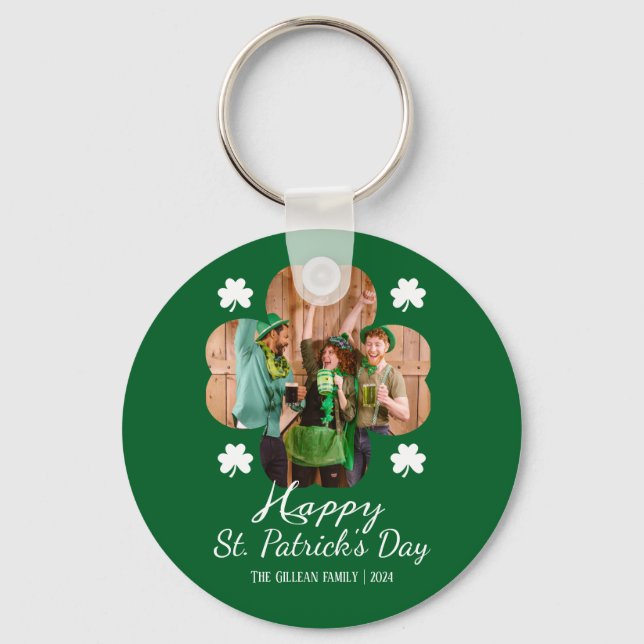 Happy St patricks day Shamrocks family photo Keychain (Front)