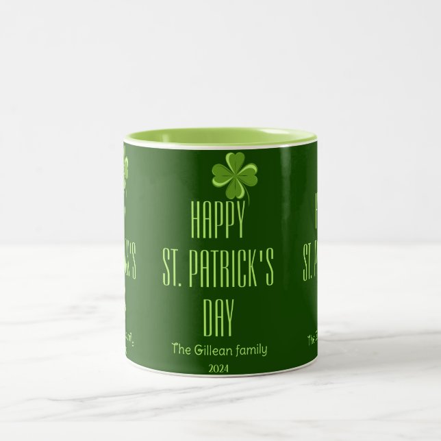 Happy St. patrick's day Shamrocks family photo  Two-Tone Coffee Mug (Center)