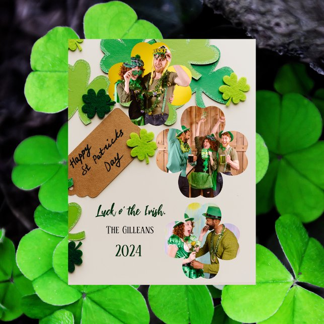 Happy St. patrick's day Shamrocks family two photo Holiday Postcard (Creator Uploaded)