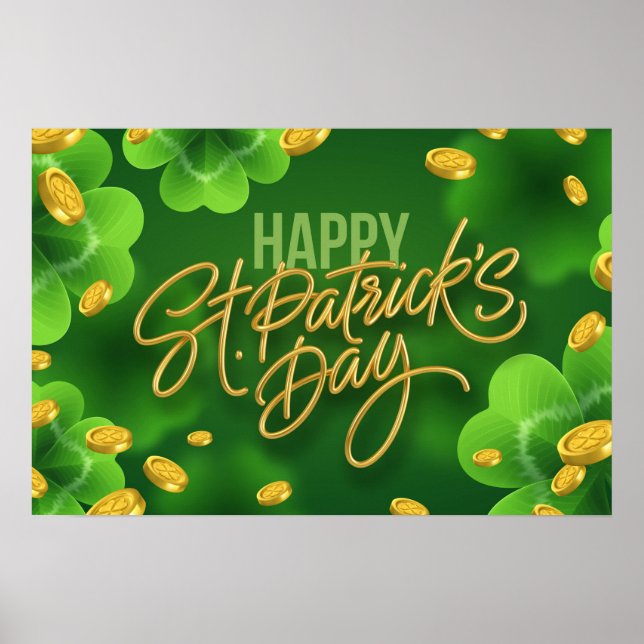Happy St. Patrick's Day shamrocks gold coins Poster (Front)