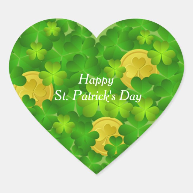 Happy St. Patrick's Day Shamrocks Heart Sticker (Front)
