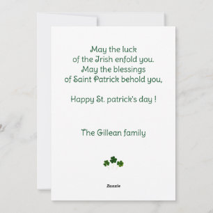 Happy St. patrick's day Shamrocks kid photo  Holiday Card