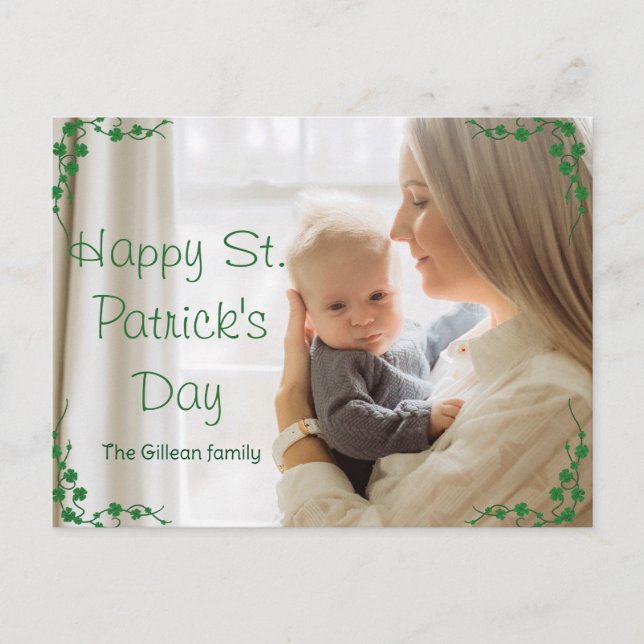 Happy St. patrick's day Shamrocks mom & baby photo Holiday Postcard (Front)