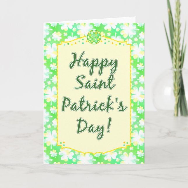 Happy St Patrick's Day Shamrocks Retro Watercolor Card (Front)