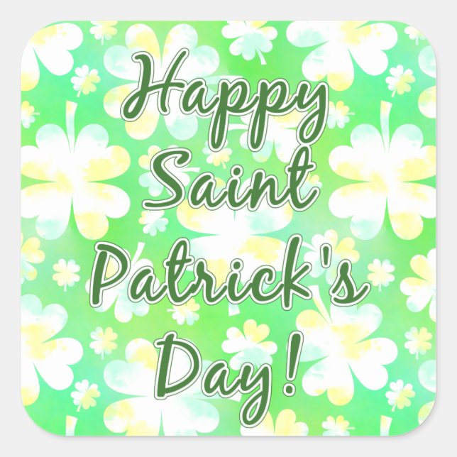 Happy St Patrick's Day Shamrocks Retro Watercolor Square Sticker (Front)