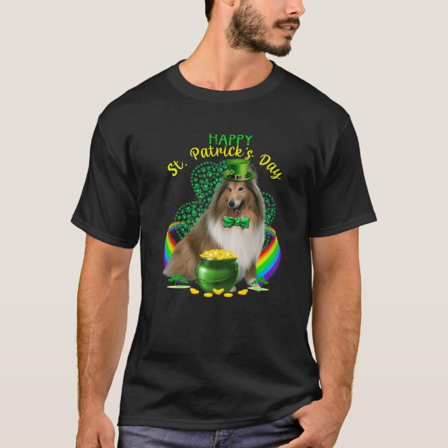 Happy St Patricks Day Shetland Dog Leprechaun Hat T-Shirt (Front)
