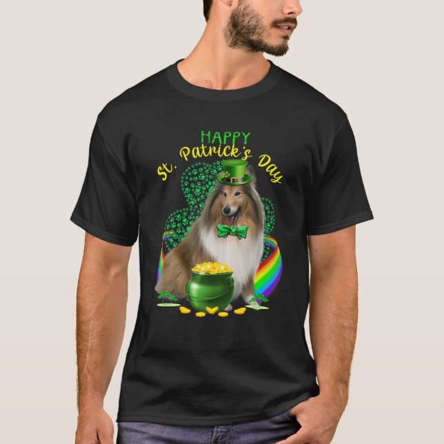 Happy St Patricks Day Shetland Dog Leprechaun Hat T-Shirt (Front)