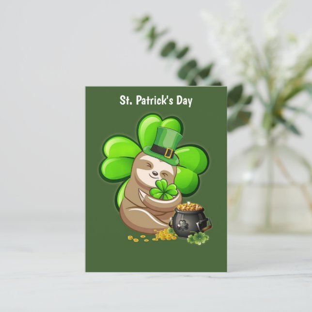 Happy St. Patrick's Day Sloth postcard (Standing Front)