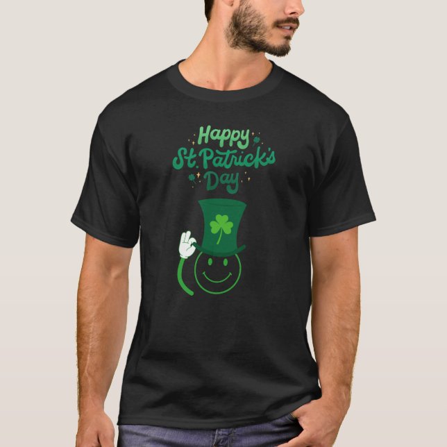 Happy St. Patrick's Day Smiley Face T-Shirt (Front)