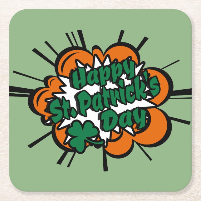 Happy St. Patrick's Day Square Paper Coaster (Front)