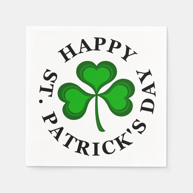 HAPPY ST. PATRICK'S DAY Text green Clover Shamrock Napkin (Front)