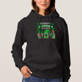 Happy St Patricks Day Three Gnome Shamrock Leopard Hoodie