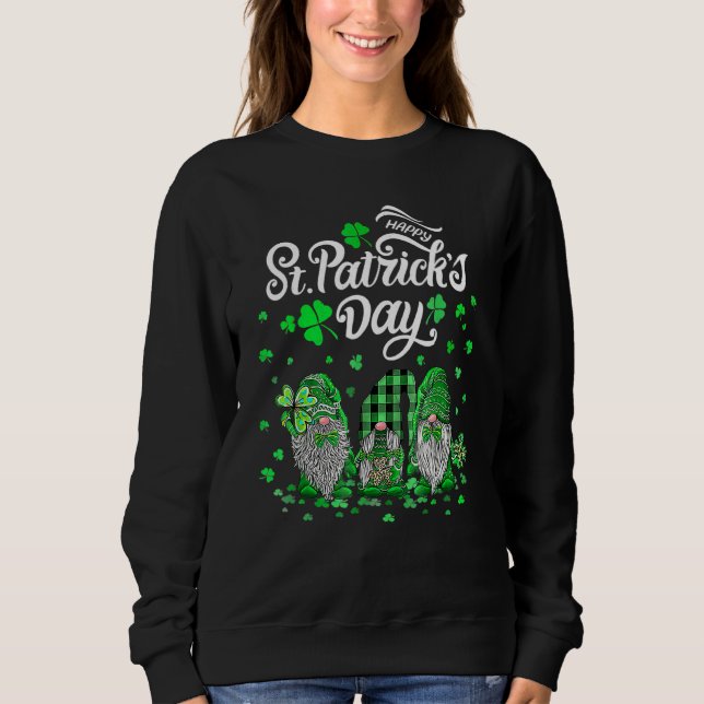 Happy St Patricks Day Three Gnomes Shamrock Essent Sweatshirt (Front)