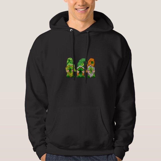 Happy St Patrick's Day Three Gnomes Shamrock Hoodie (Front)