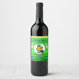 Happy St Patrick's Day To You Cute Leprechaun Wine Label