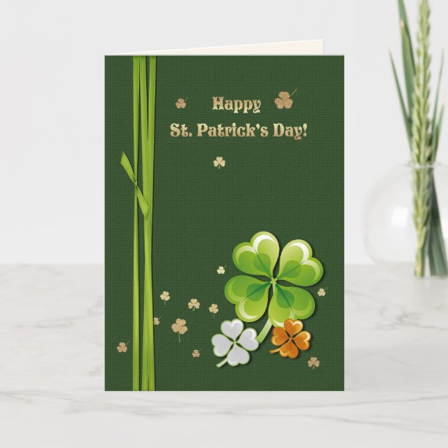 Happy St. Patrick's Day. Tricolor Shamrocks Card (Front)