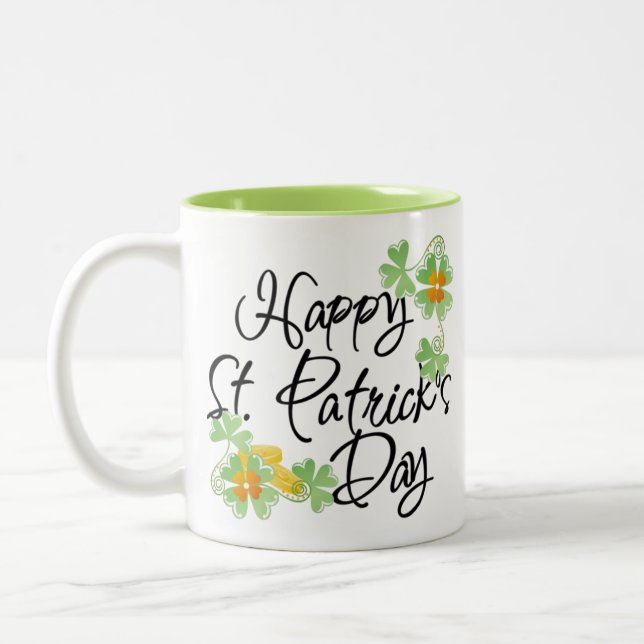 Happy St Patrick's Day Two-Tone Coffee Mug (Left)