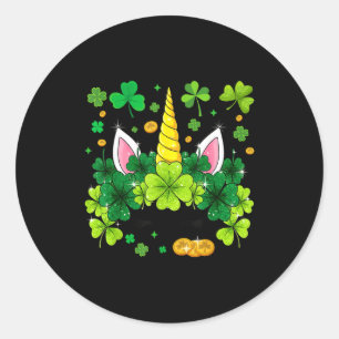 Happy St Patricks Day Unicorn Face Irish Shamrock  Classic Round Sticker