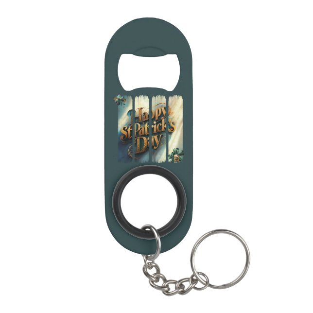 Happy St.Patrick's Day Vertical Brushstroke Keychain Bottle Opener (Back)