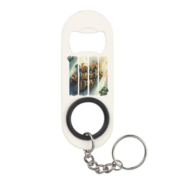 Happy St.Patrick's Day Vertical Brushstroke Keychain Bottle Opener (Back)